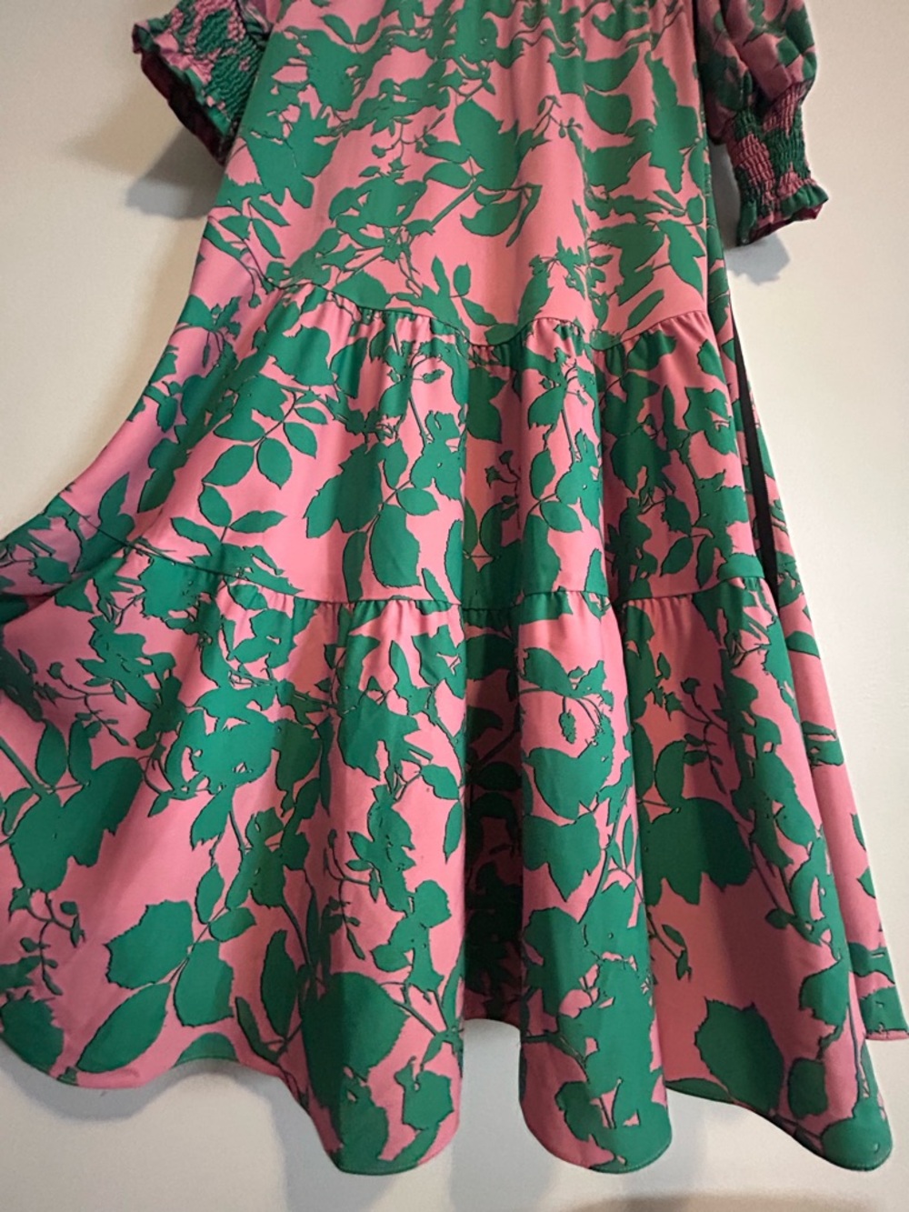 ME+EM Leaf-print Tiered Maxi Dress Pink and Green - Picture 8 of 14